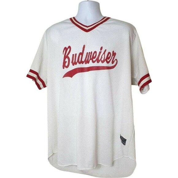 Vintage DA Budweiser Mens Jersey 2XL Red & White Mesh Baseball Athletic V Neck - Picture 1 of 3